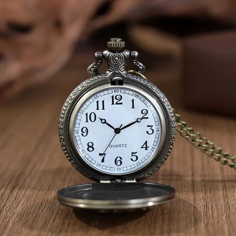 Roman Numerals Quartz Pocket Watch Unisex Hollow Carved Design Necklace Gift