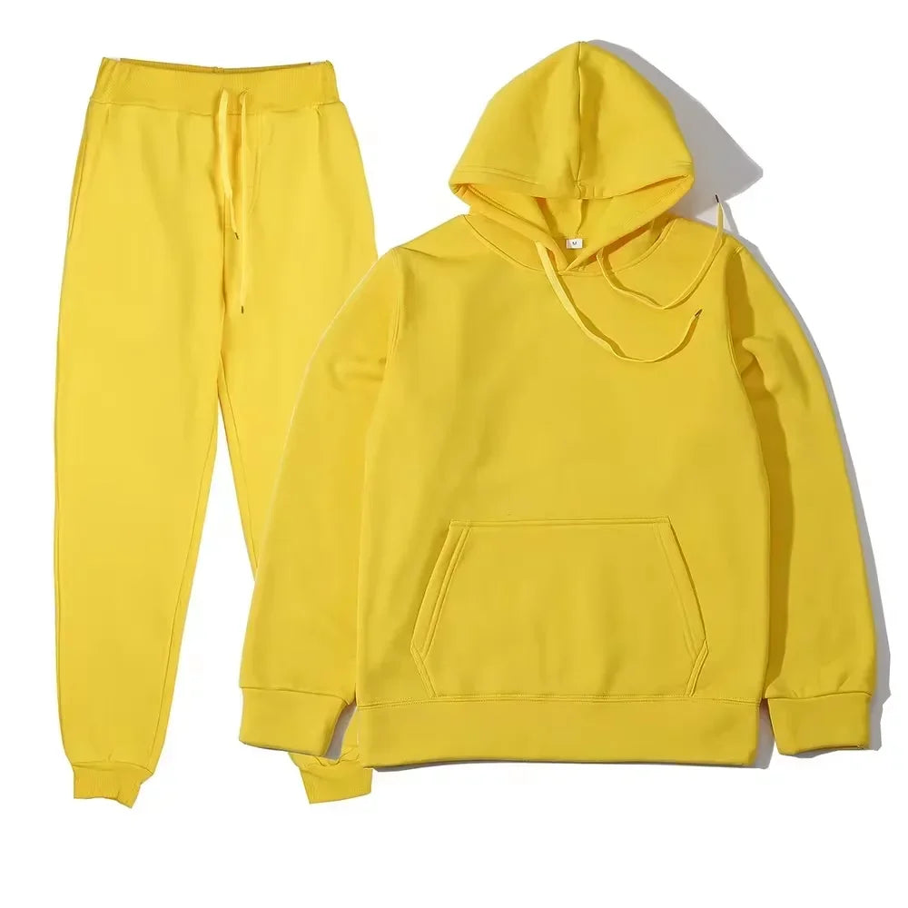 NONECN Winter Women Tracksuit Set Hooded Sweatpants Two Piece