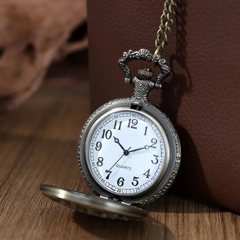 Roman Numerals Quartz Pocket Watch Unisex Hollow Carved Design Necklace Gift