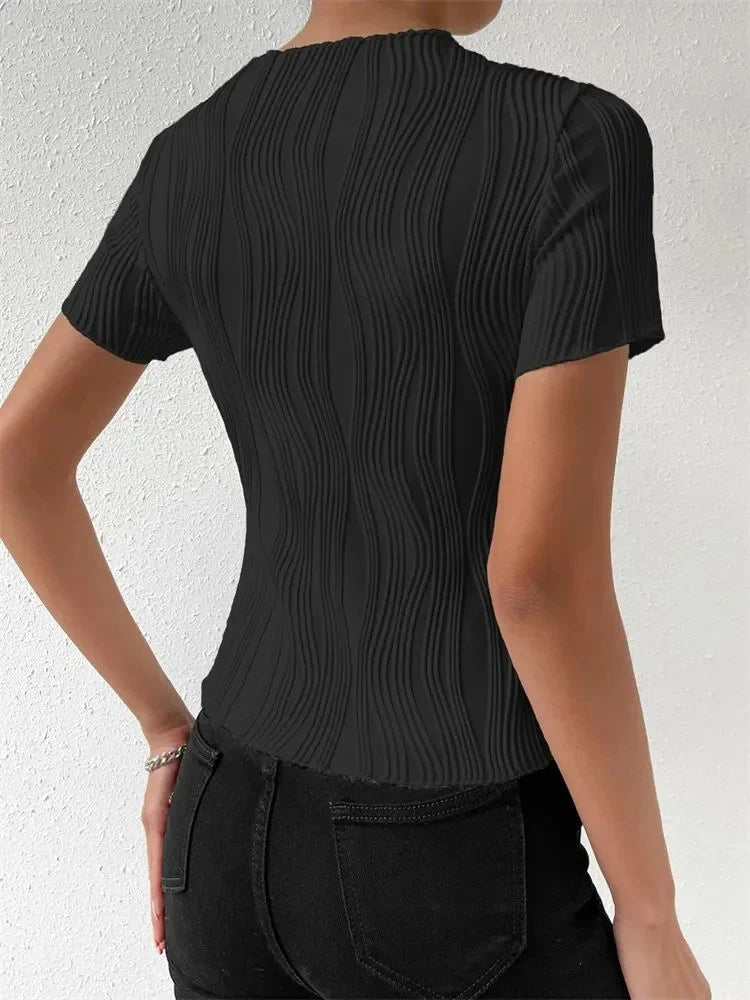 Phumee Rib Knit Round Neck Short Sleeve Tee for Women