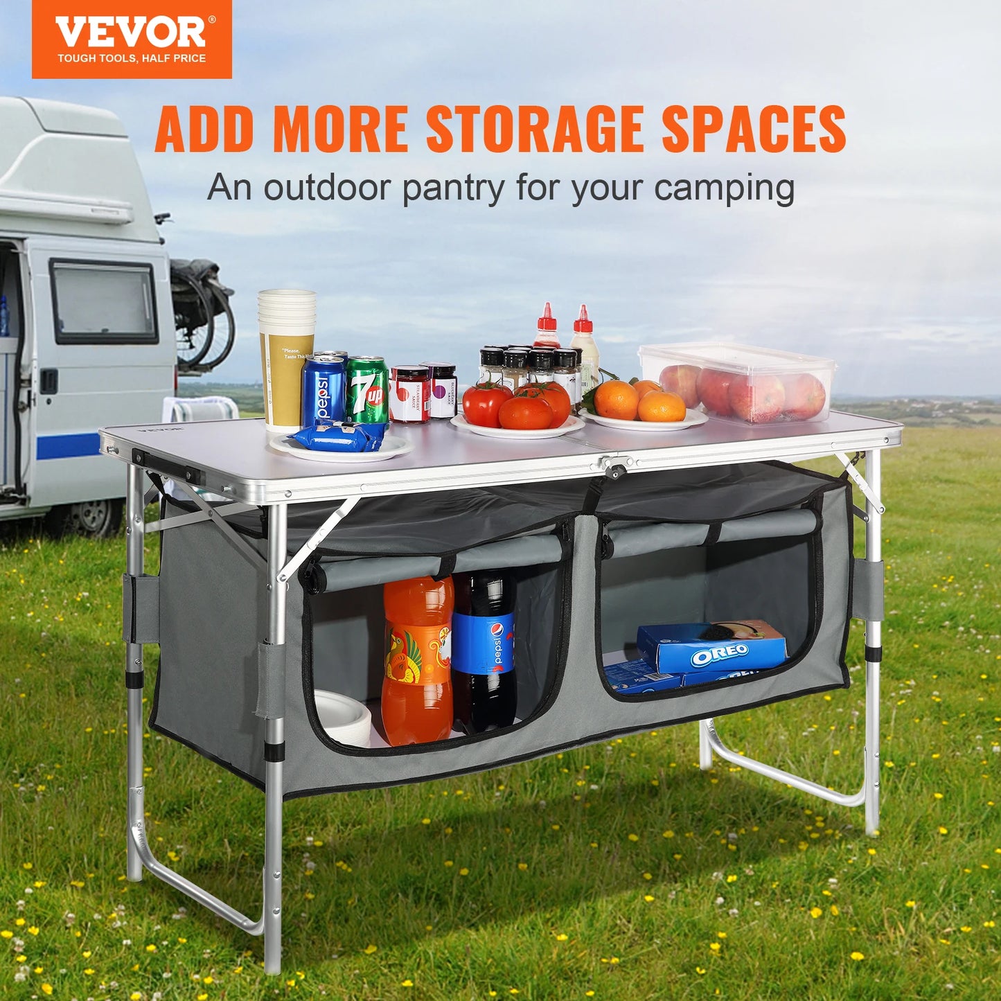 VEVOR Camping Kitchen Table Quick Set Up Folding Camp Table Outdoor Use
