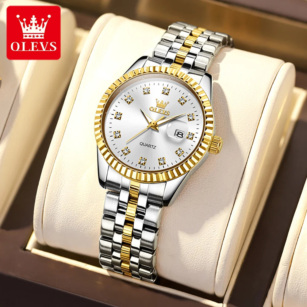 OLEVS Luxury Diamond Ladies Wristwatch Stainless Steel Waterproof