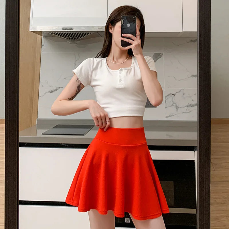 JIAOYIFEN Elastic Pleated High Waist Summer Skirt For Women
