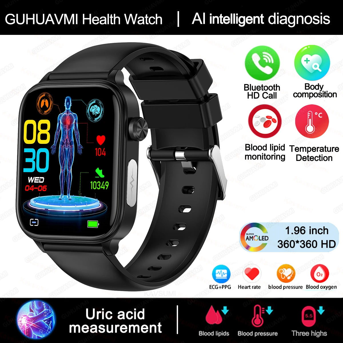 ECG PPG Smart Watch Health Tracker Blood Pressure Lipids