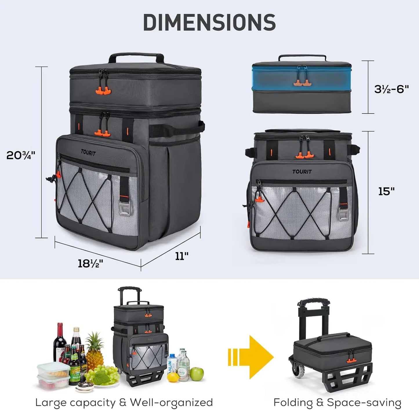 Rolling Cooler With Wheels And Detachable Double Deck For Outdoors