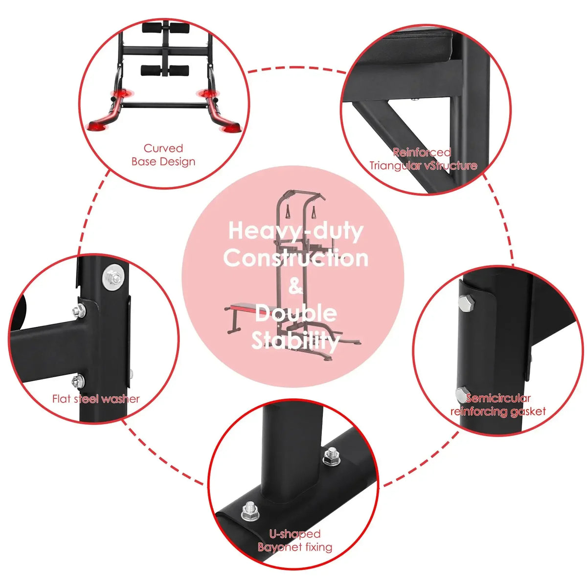 Foldable Power Tower Adjustable Workout Bench 200Kg Gym System