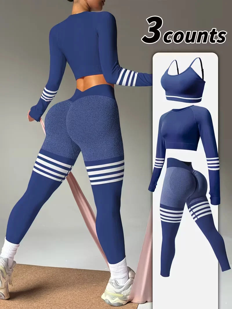 Womens Striped Tracksuit Set Crop Top Leggings Bra