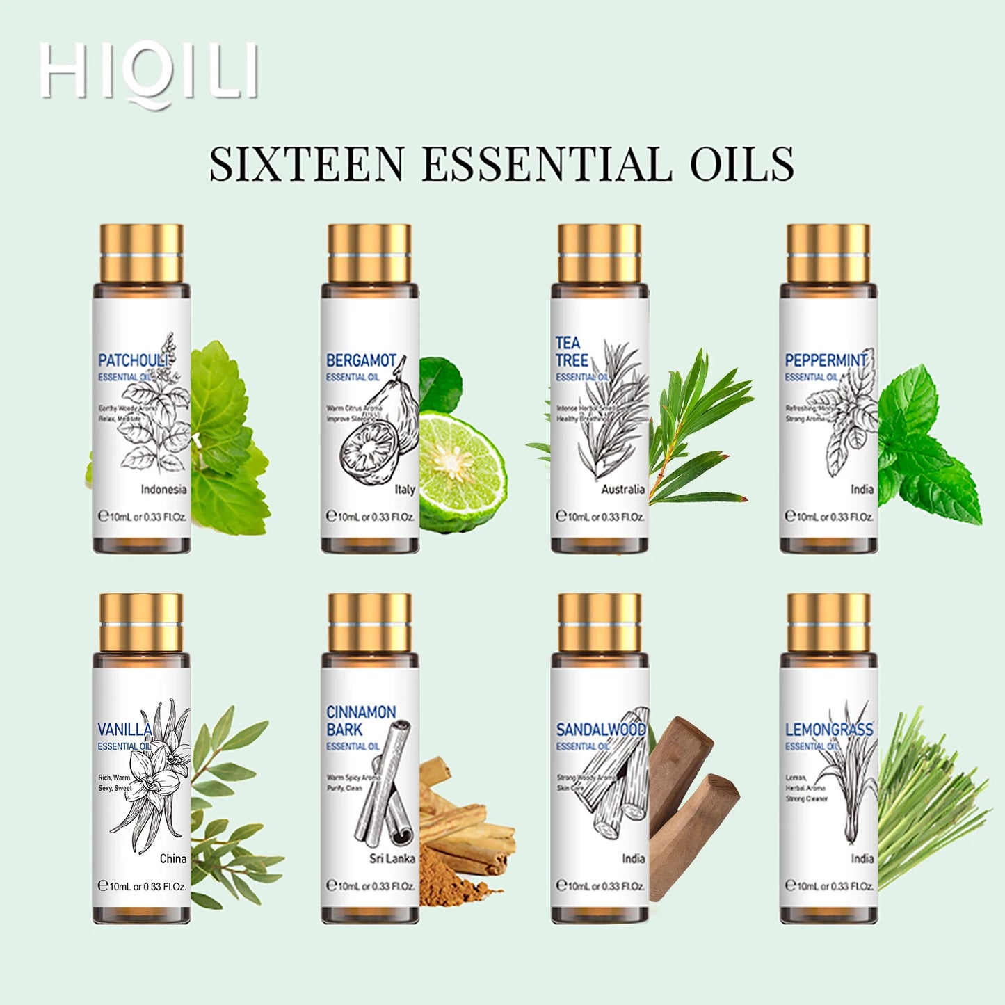 HIQILI Pure Essential Oils Set Lavender Eucalyptus Jasmine Mint Rose