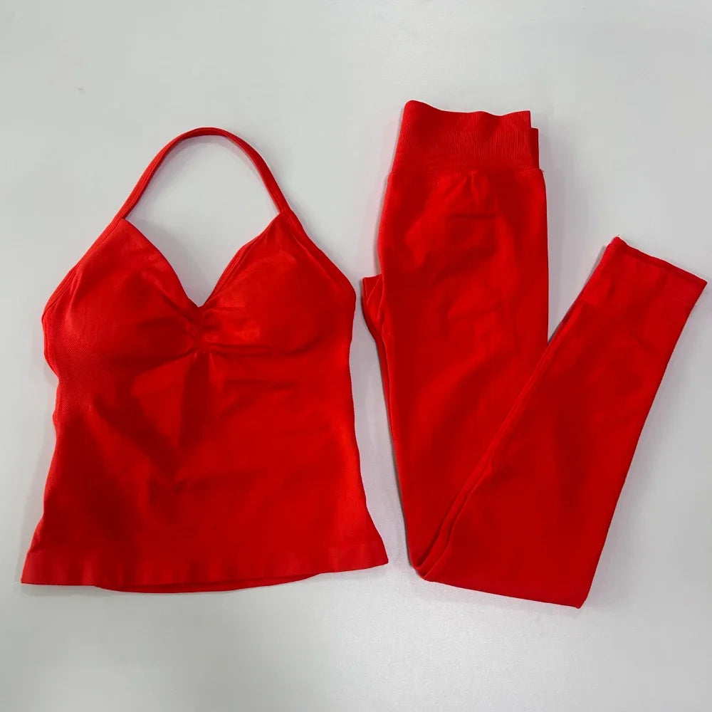 Seamless Gym Set For Women Tank Top And High Waist Scrunch Leggings