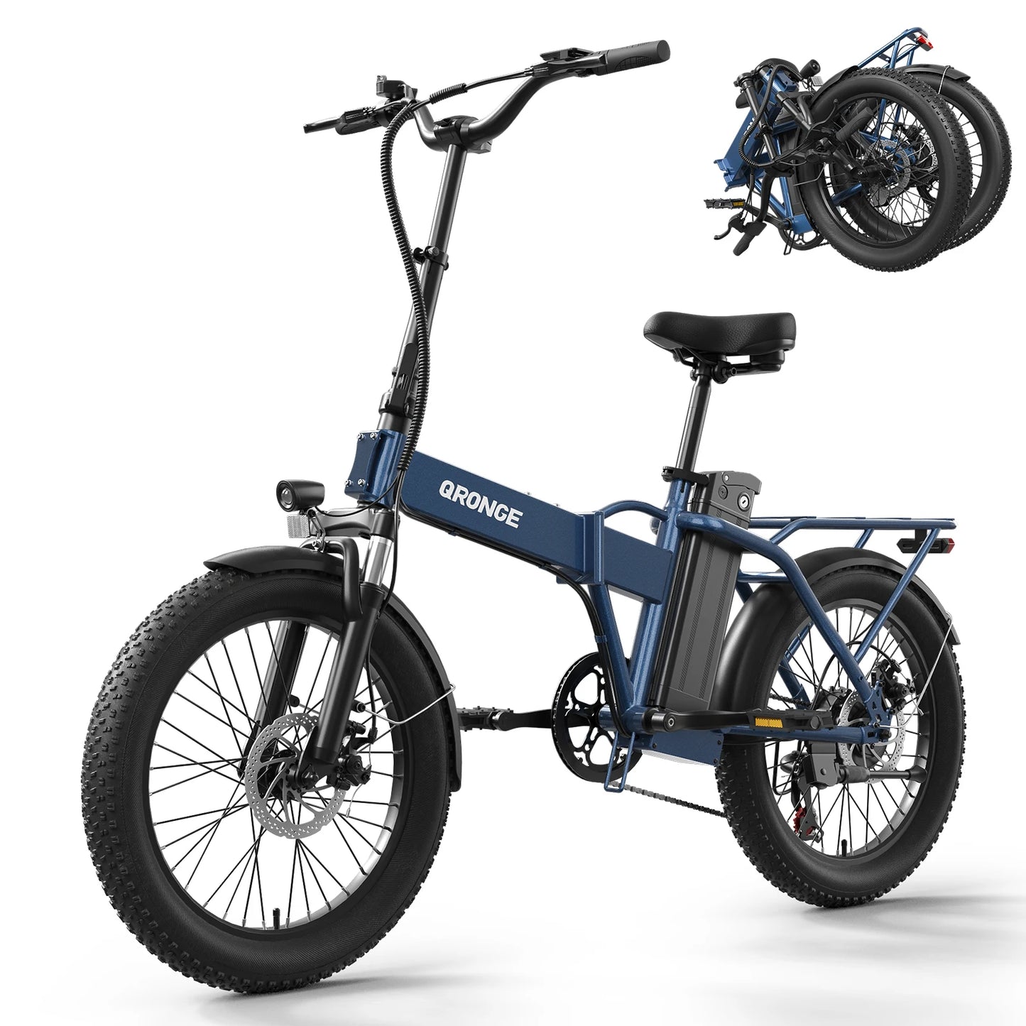 QRONGE Waterfall Folding Electric Bike 1000W Peak 48V Removable Battery