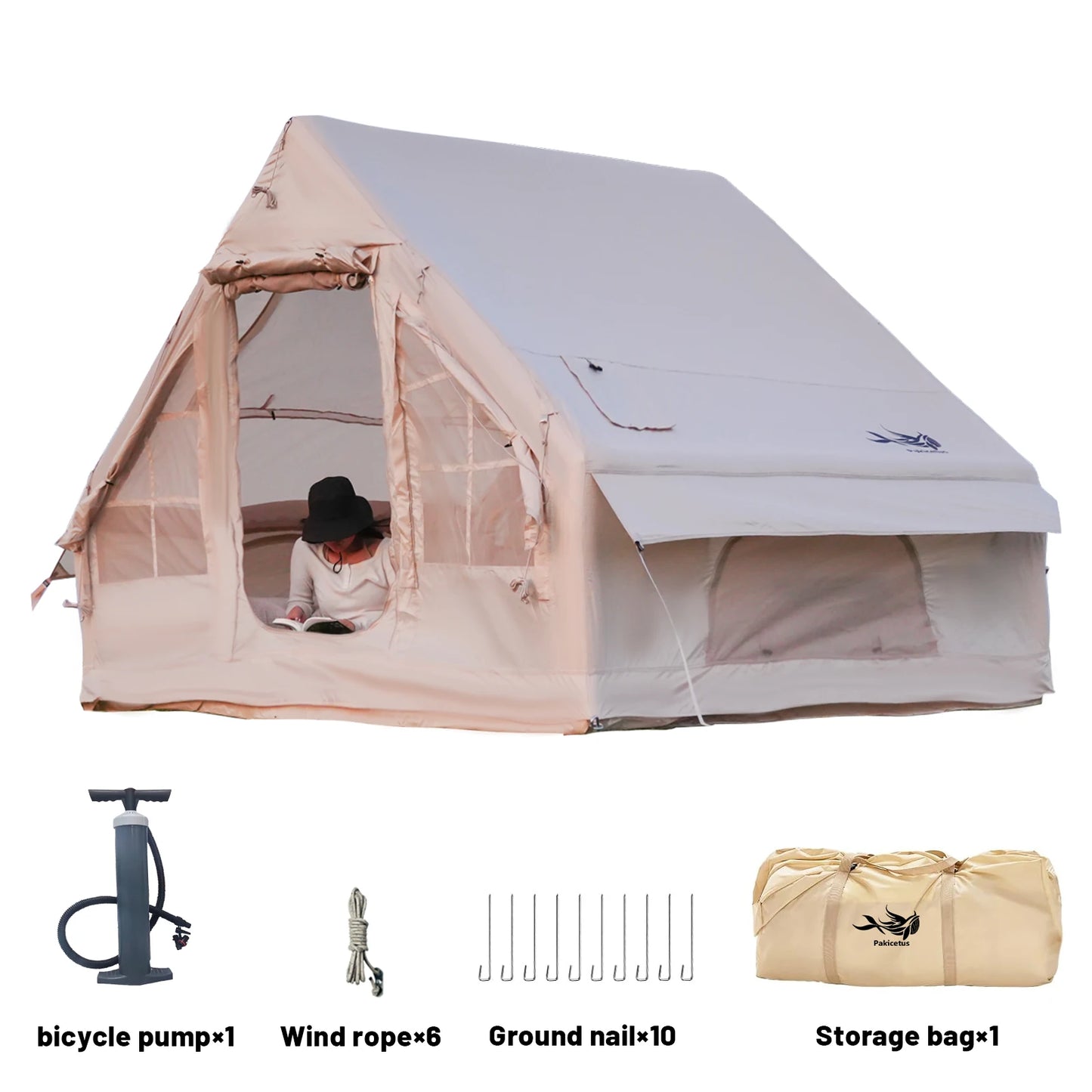 Pakicetus Inflatable Camping Tent With Quick Setup Frame Stove Jack