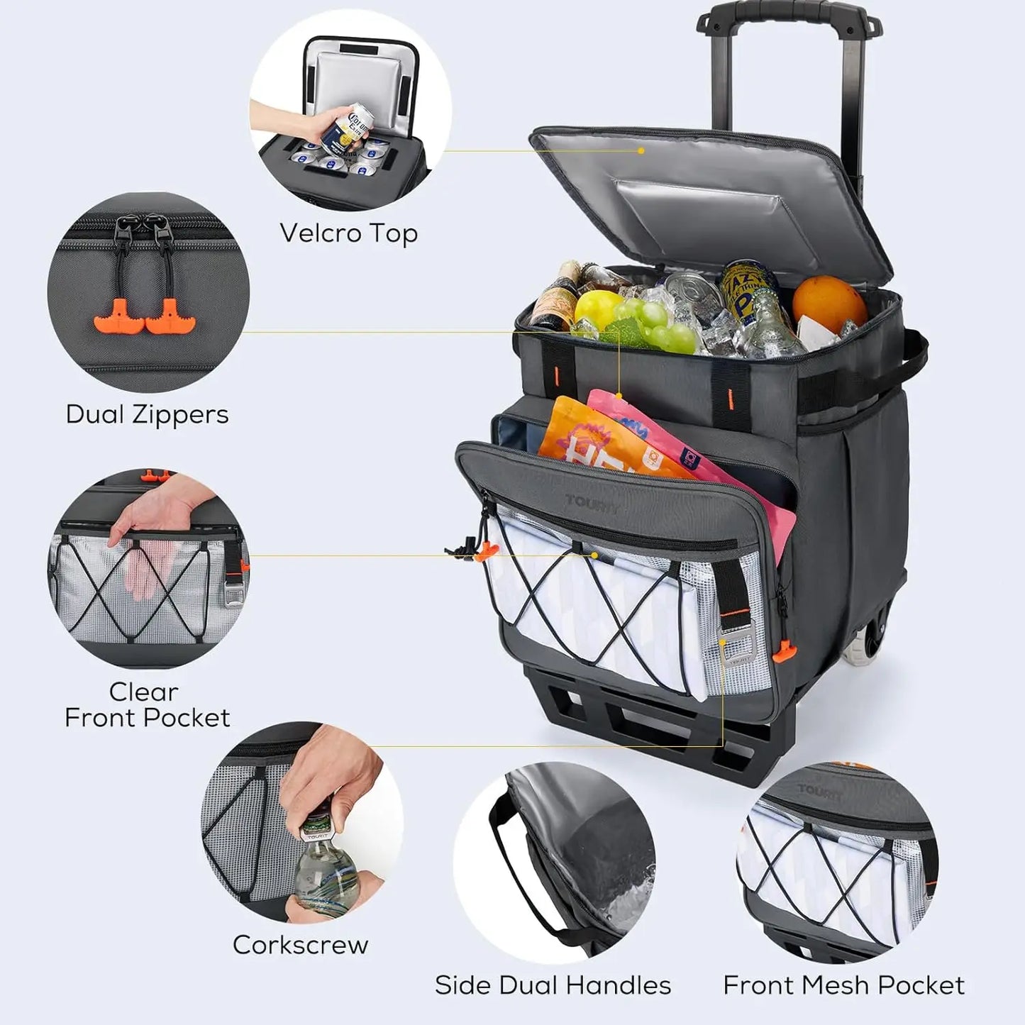 Rolling Cooler With Wheels And Detachable Double Deck For Outdoors