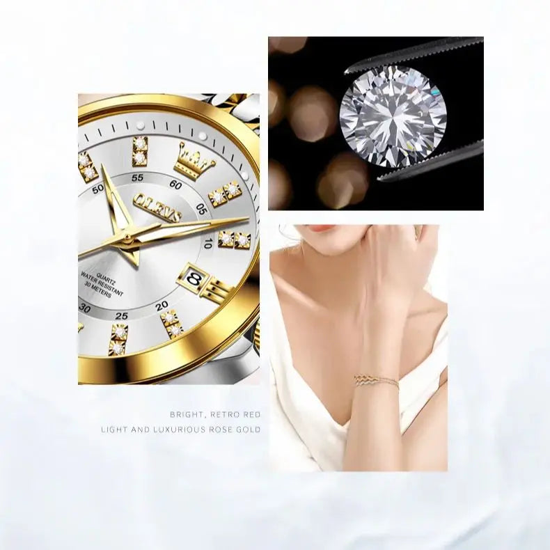 OLEVS 3620 Women's Luxury Diamond Quartz Watch Calendar