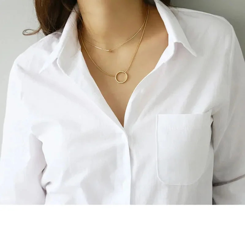 Magesuek Cotton Lapel Long Sleeve Office Blouse For Women