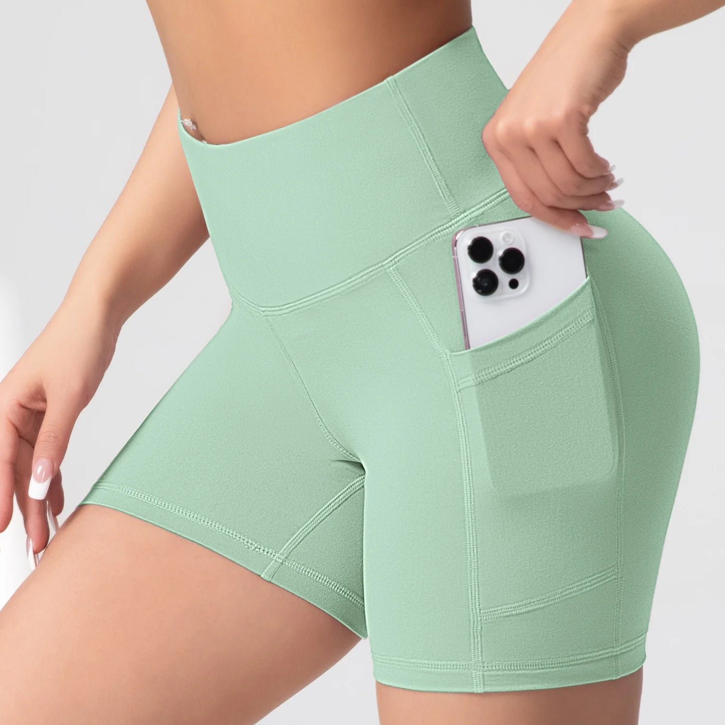 CHRLEISURE Yoga Shorts Pockets High Waist Butt Lifting Fitness