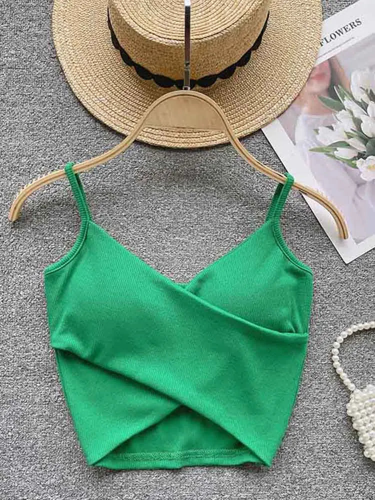 Yezw Irregular Casual Camisole Women Solid Slim Tank Top Strap Design