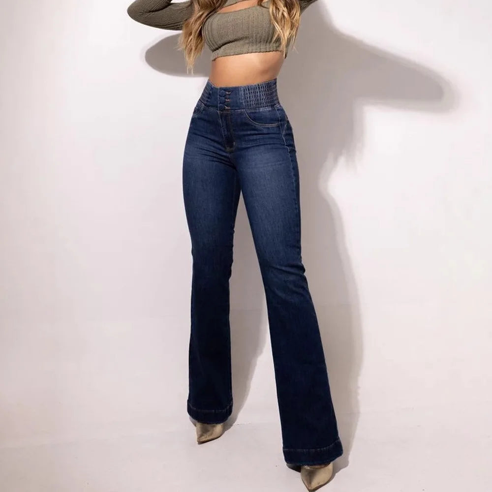 Women High Waist Elastic Denim Jeans Slim Fit Streetwear