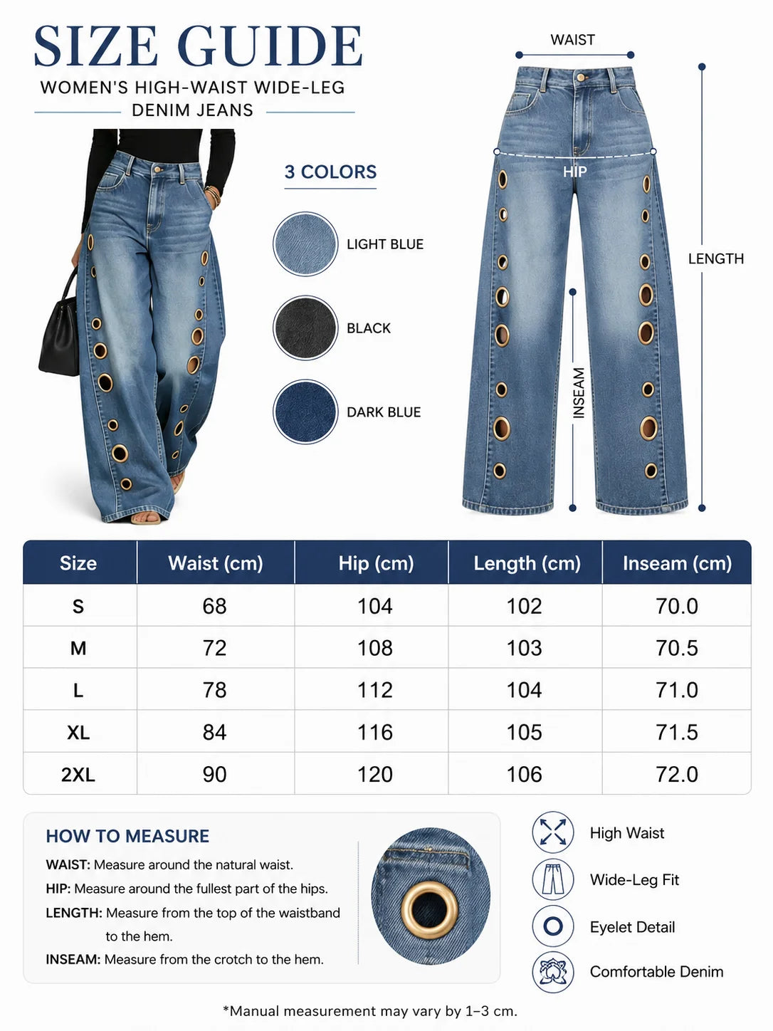 Women High Waist Wide Leg Cutout Denim Jeans With Pockets