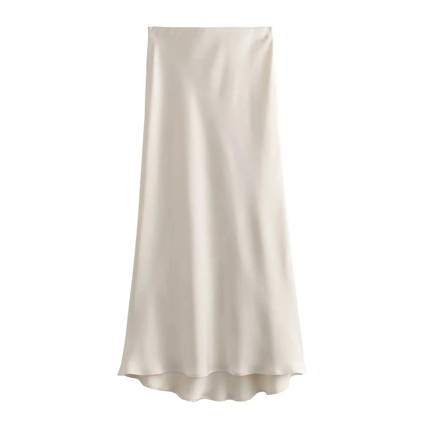 KONDALA Vintage Satin Skirt Women High Waist Elegant Silky