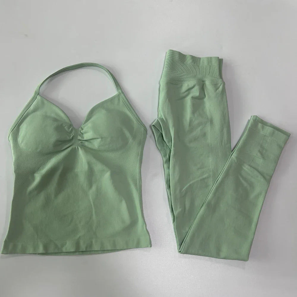 Seamless Gym Set For Women Tank Top And High Waist Scrunch Leggings