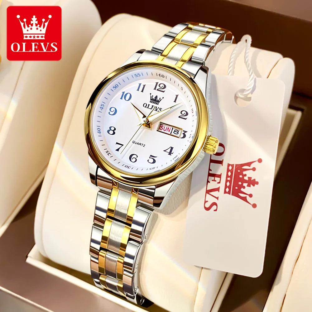OLEVS Quartz Watch Women Fashion Stainless Steel Waterproof Luminous Luxury