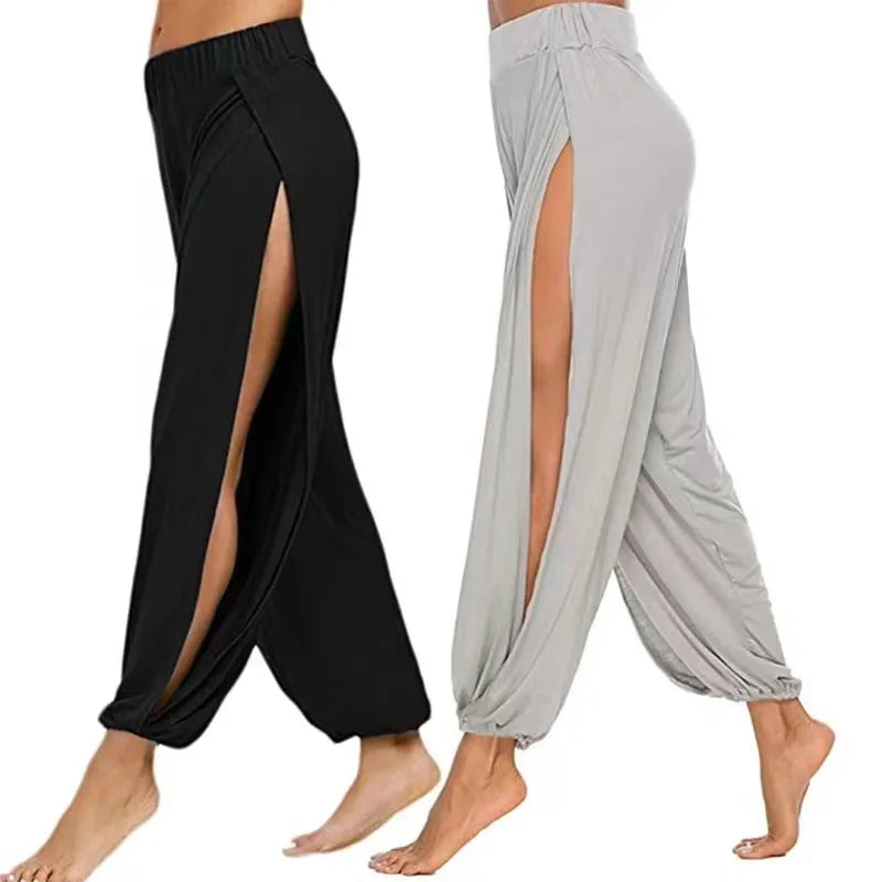 Elastic Waist Split Hippy Yoga Pants for Women High Waist