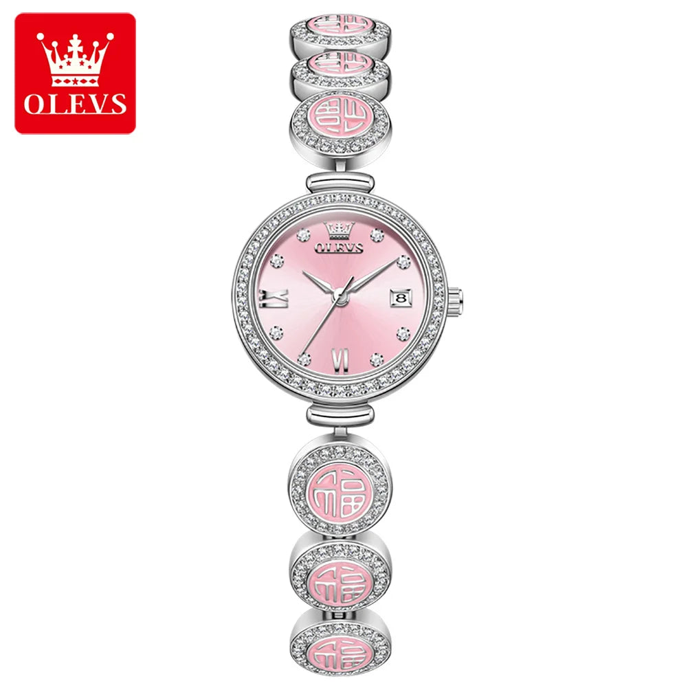 OLEVS 5630 Women Diamond Date Quartz Watch Waterproof Bracelet