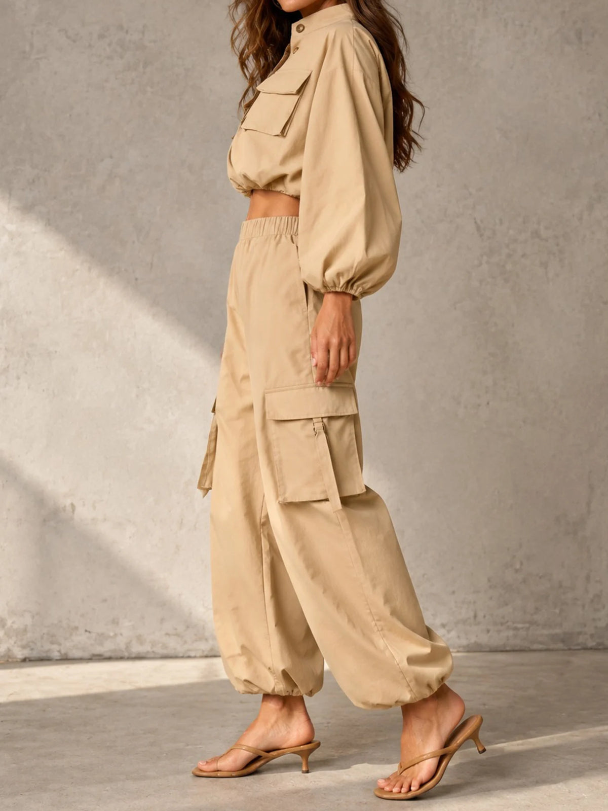 Women's Long Sleeve Top And Cargo Jogger Pants Two Piece Set