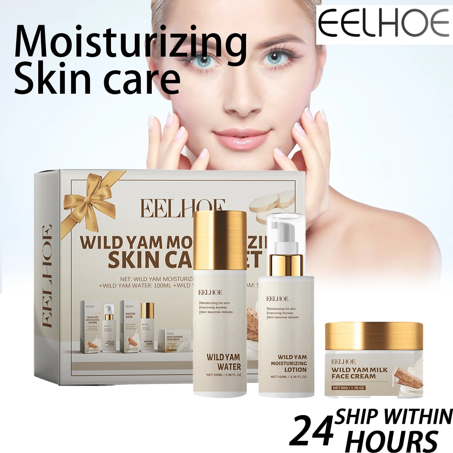 Eelhoe Wild Yam Moisturizing Skincare Set Face Cream Toner Kit