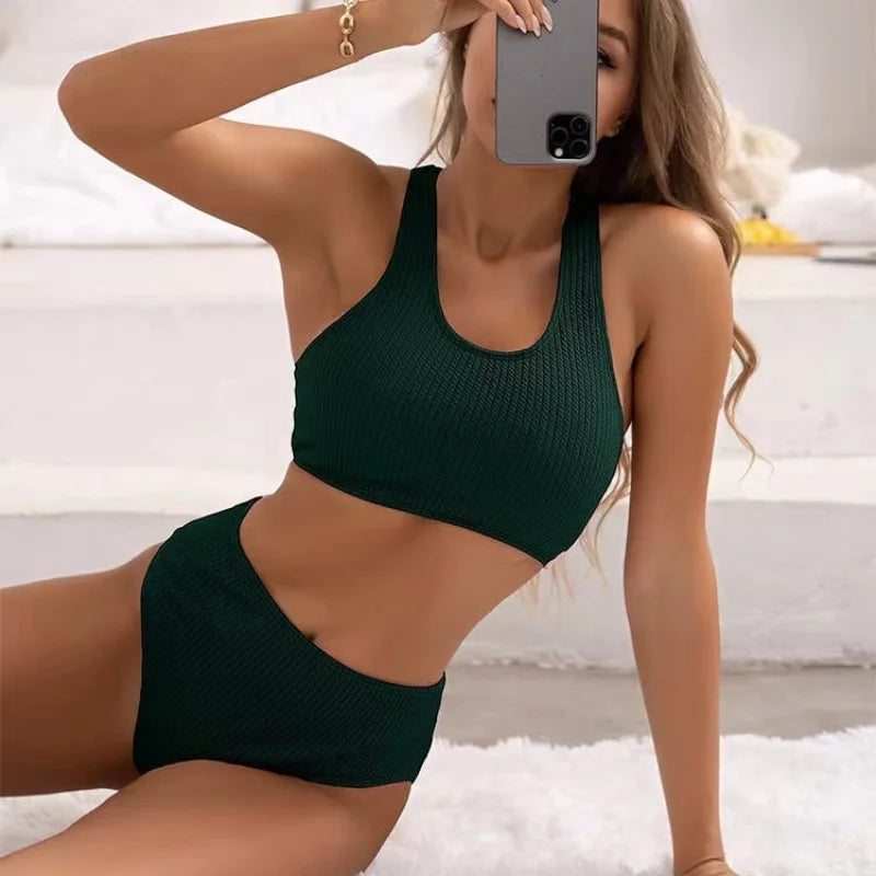 Criss Cross High Waist Push Up Bikini Set For Women
