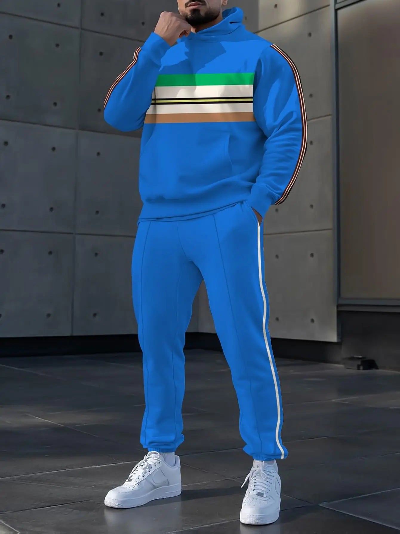 2-piece set, European and American men's fashionable sports long-sleeved top and long pants set