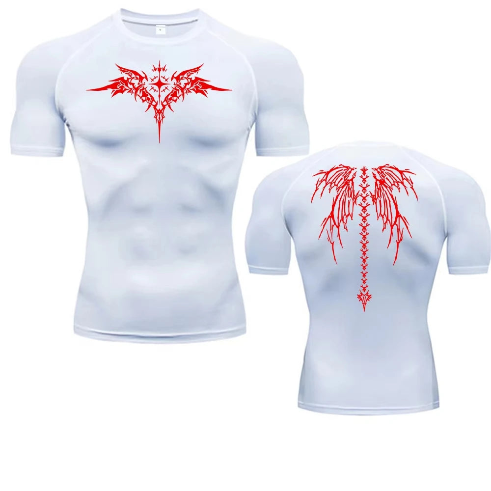Anime Print Compression Shirt For Men Quick Dry Running Tee