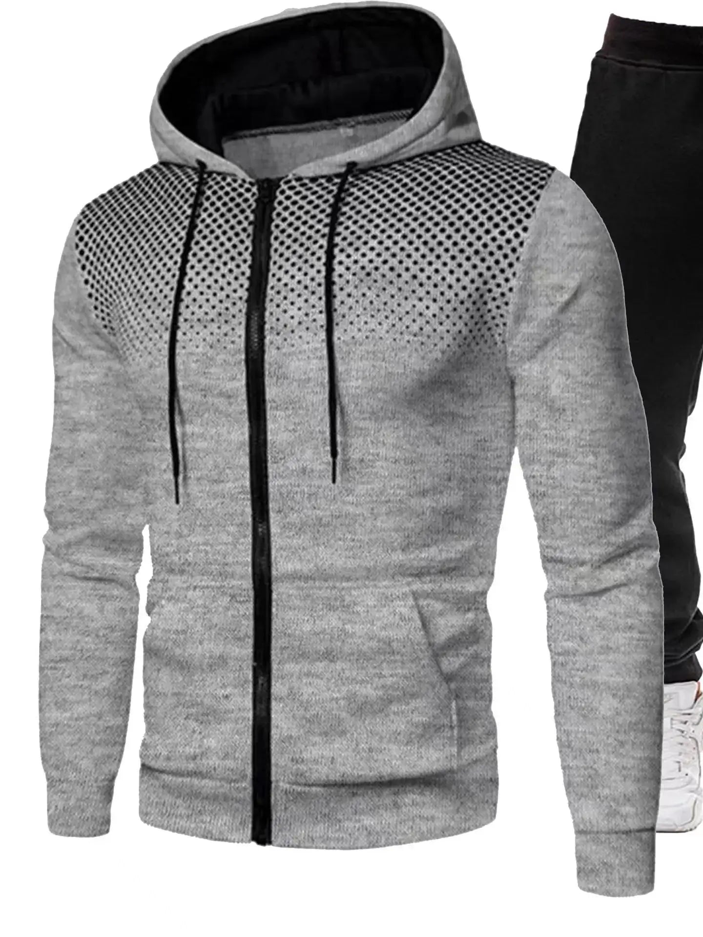 Fashion Print Tracksuit For Men Zipper Hooded Sweatshirt And Sweatpants