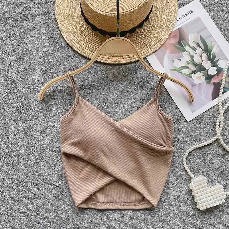 Yezw Irregular Casual Camisole Women Solid Slim Tank Top Strap Design