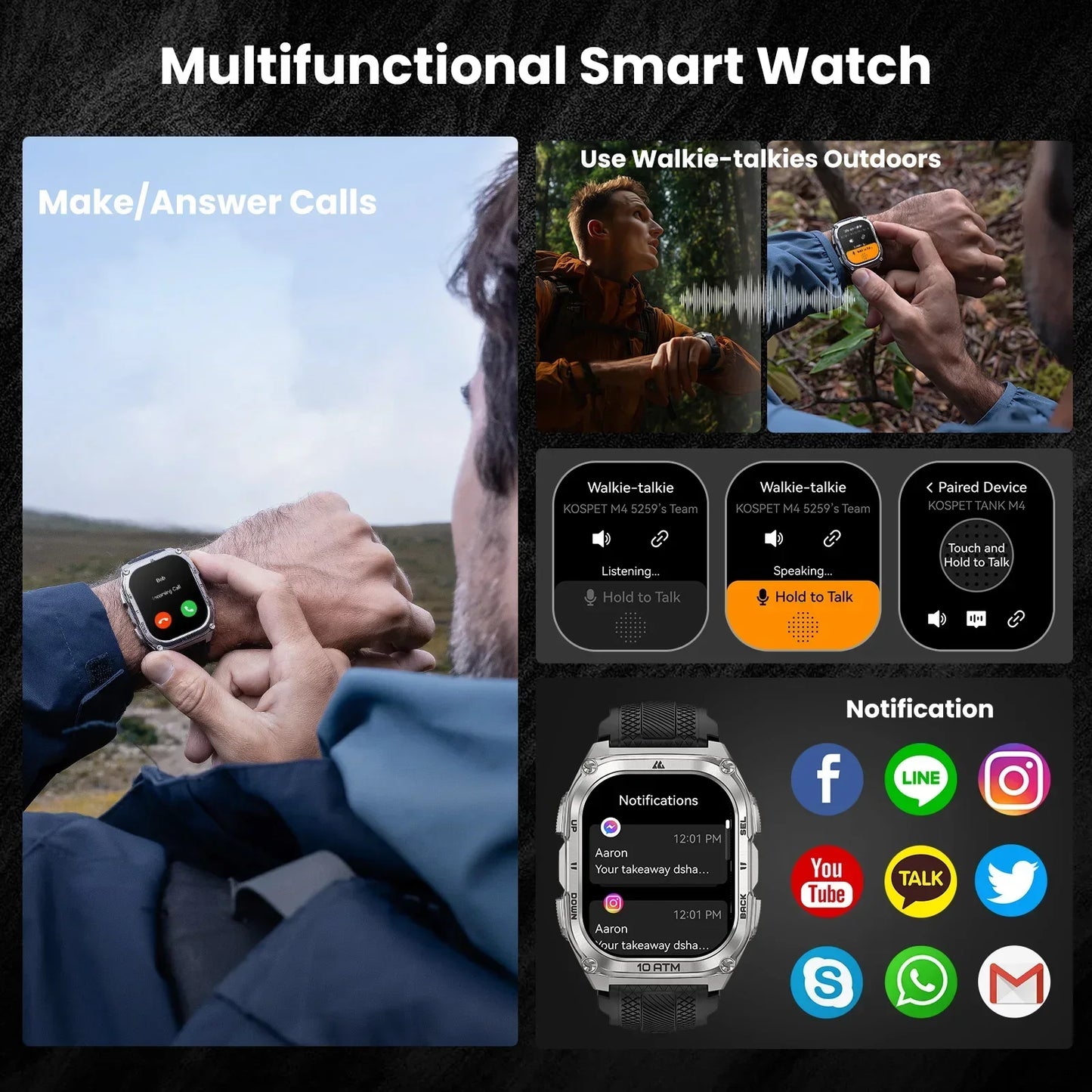 KOSPET Tank M4 Smart Watch GPS Offline Maps 10ATM Waterproof