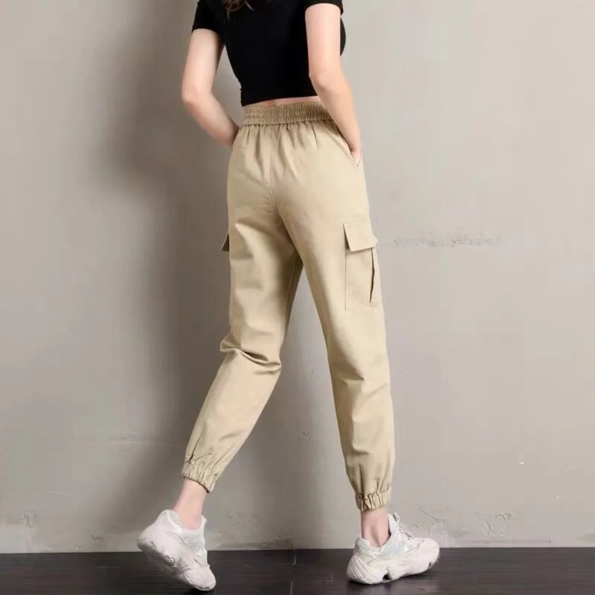 Women Wide Leg Drawstring Casual Pants With Pockets