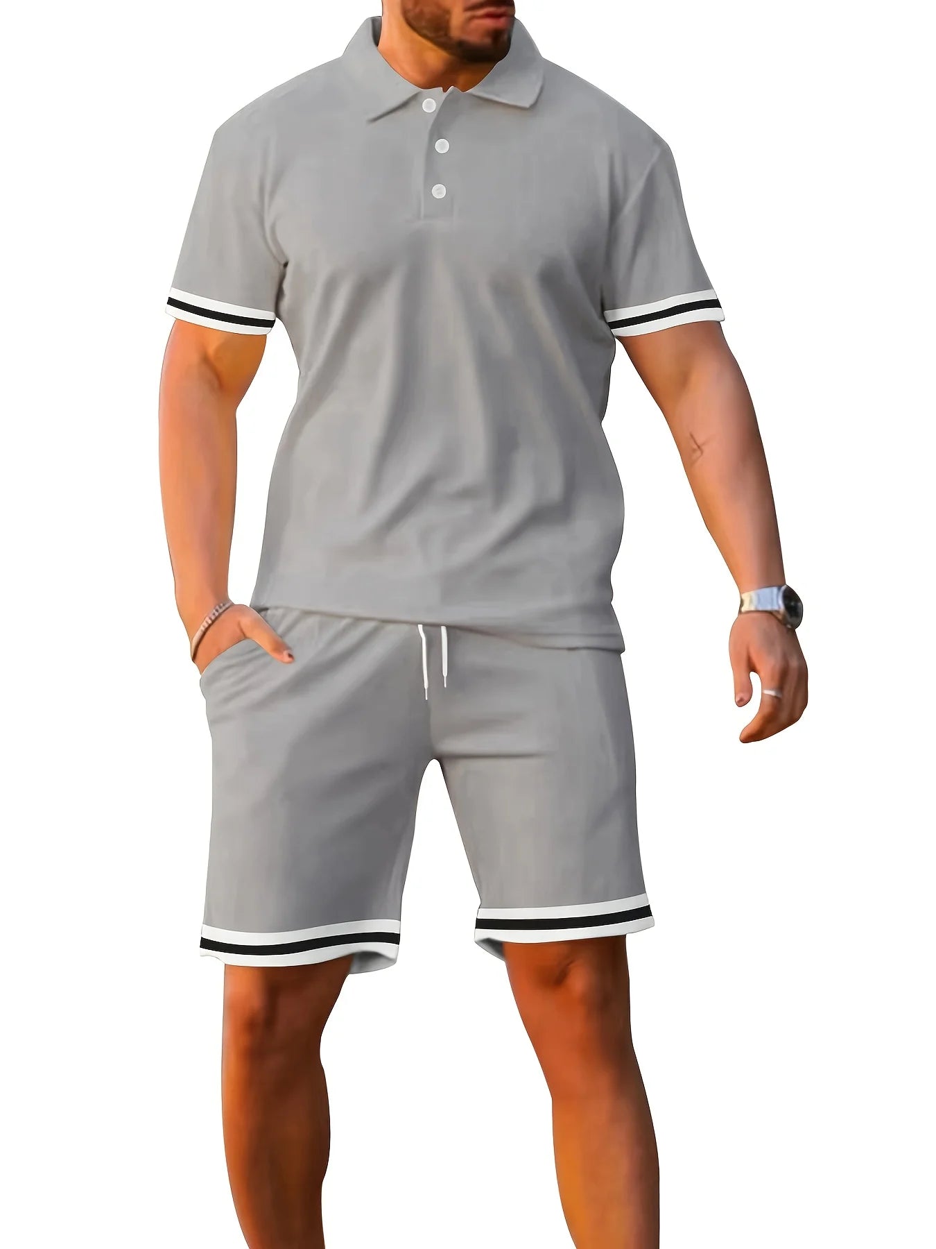 Men's Summer Polo Shirt And Shorts Athleisure Two Piece Set
