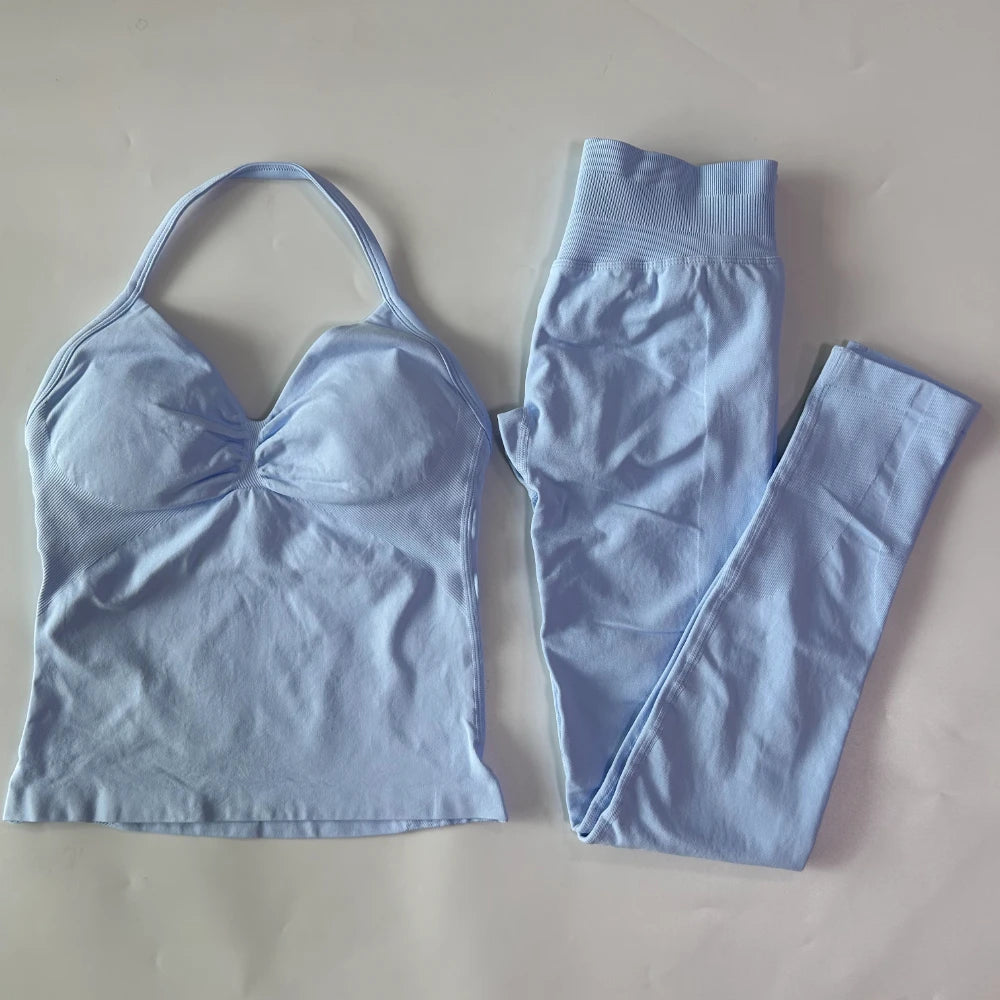 Seamless Gym Set For Women Tank Top And High Waist Scrunch Leggings