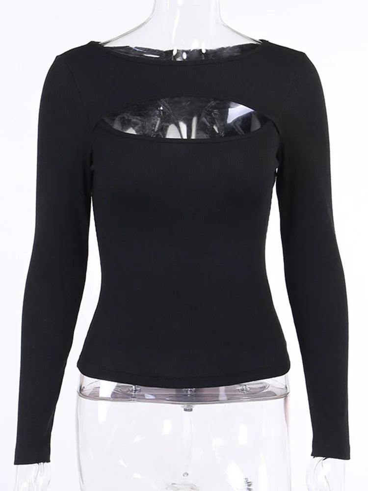 Dozw Womens Hollow Out Knit Long Sleeve T Shirt Autumn