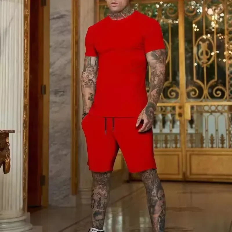 Mens Breathable Summer T Shirt And Shorts Two Piece Set