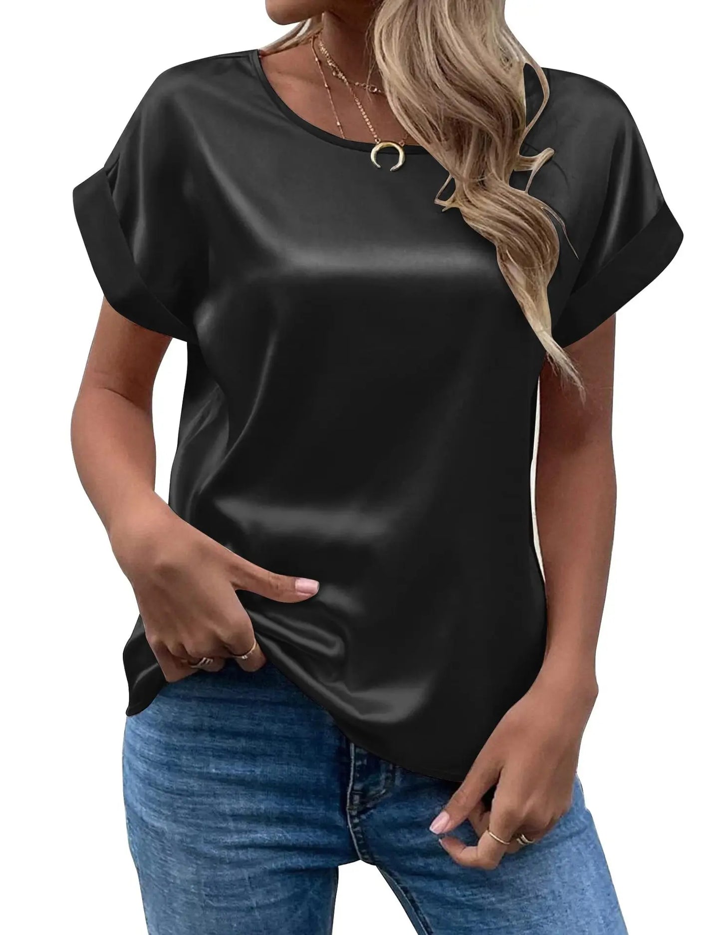 ZOCI Women's Short Sleeve Mercerized Cotton Round Neck Top