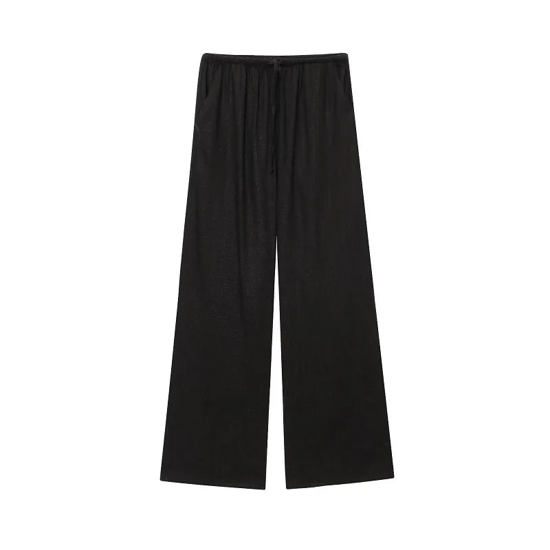 Mujer Women High Waist Pleated Wide Leg Casual Pants