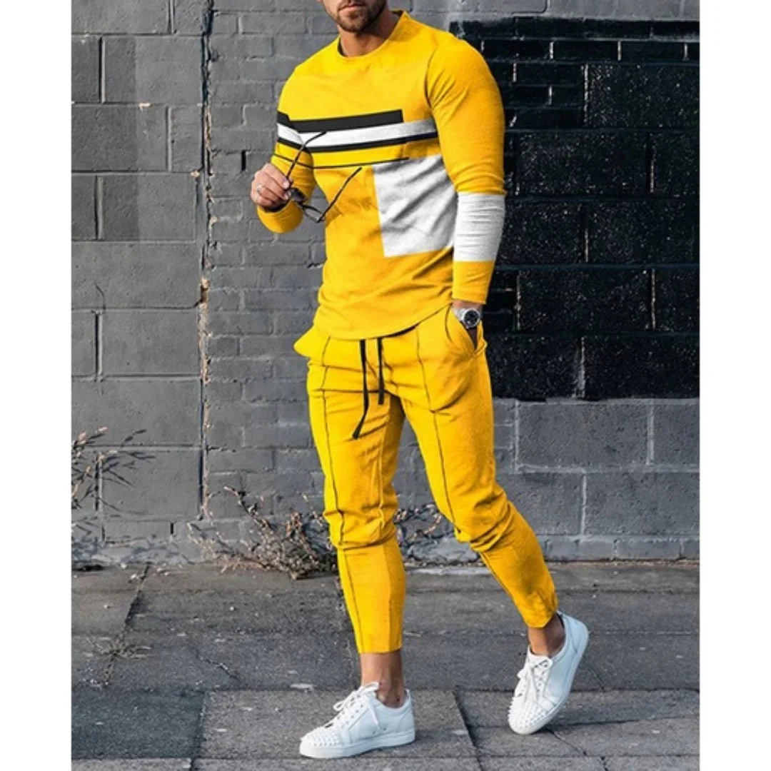Mens Casual Tracksuit Set Long Sleeve T Shirt Trousers