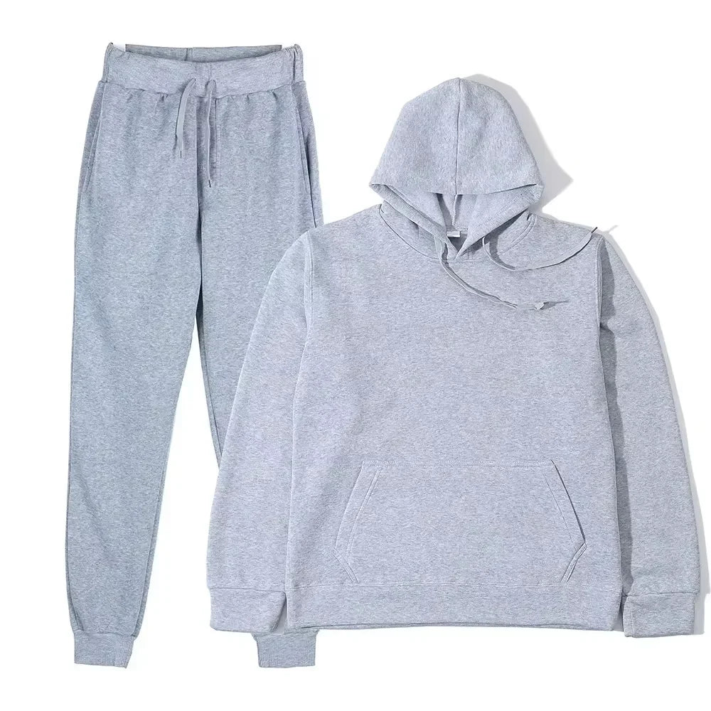 NONECN Winter Women Tracksuit Set Hooded Sweatpants Two Piece