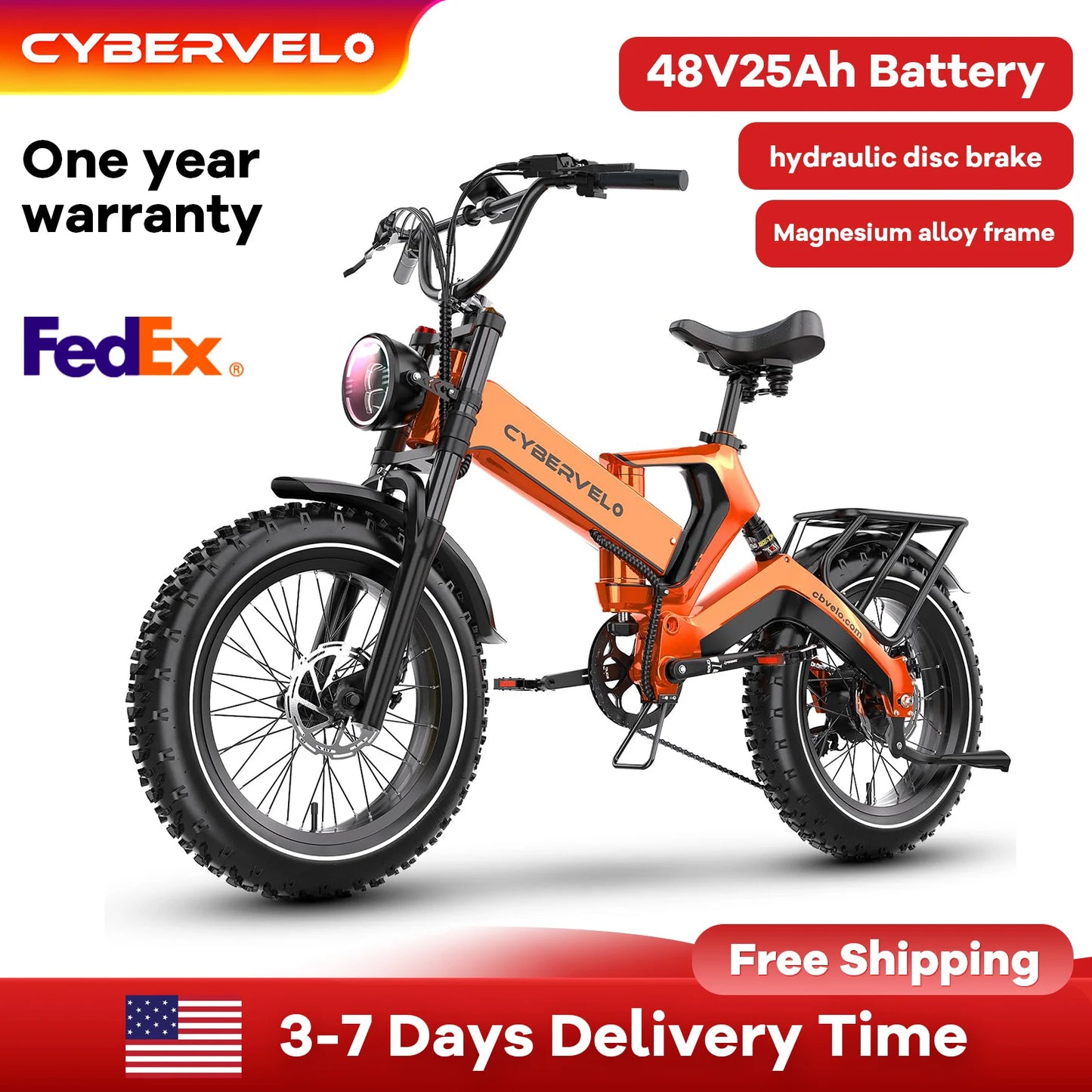 Cybervelo EK6 2000W Fat Tire Foldable Ebike With 48V Battery