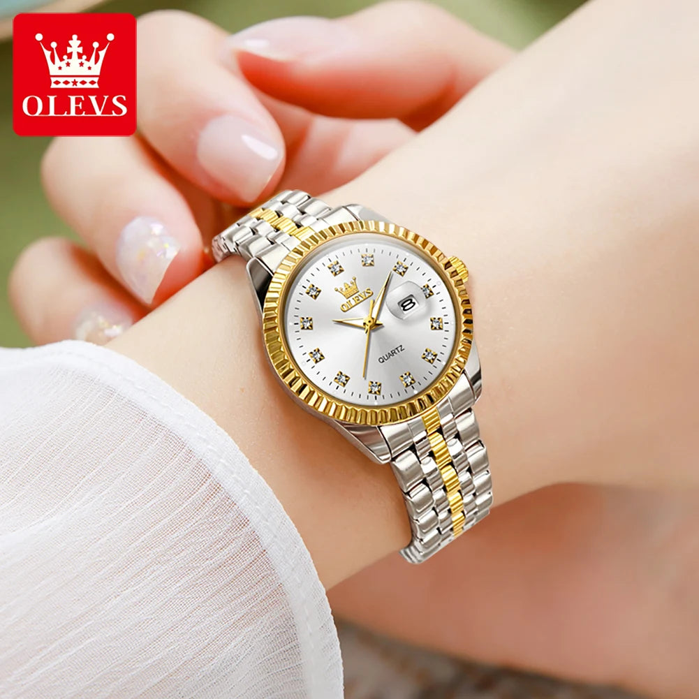OLEVS Luxury Diamond Ladies Wristwatch Stainless Steel Waterproof
