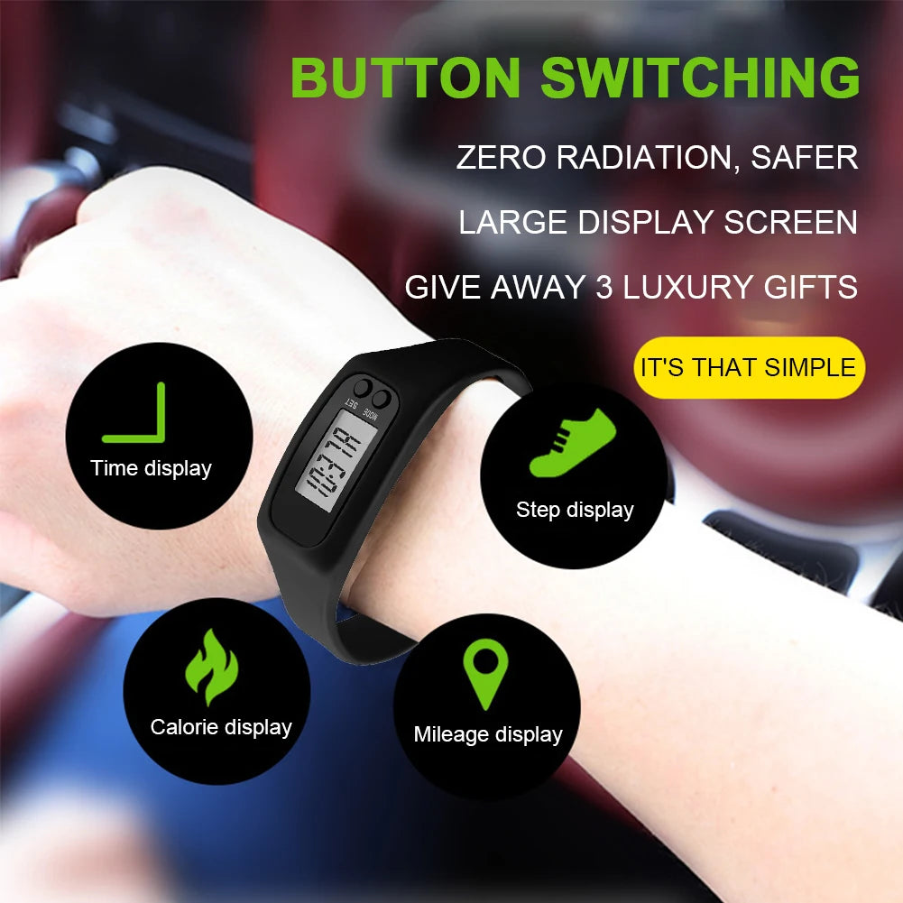 APWIKOGER Led Pedometer Bracelet Calorie Counter 12 24H Time Display