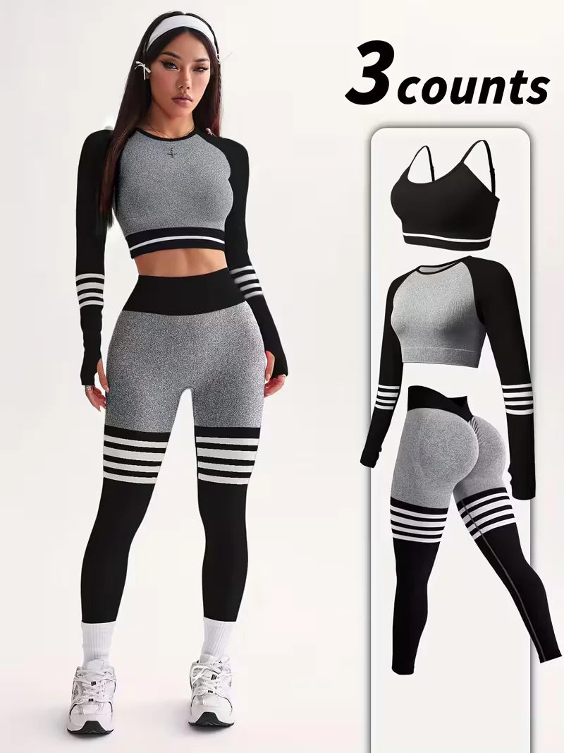 Womens Striped Tracksuit Set Crop Top Leggings Bra