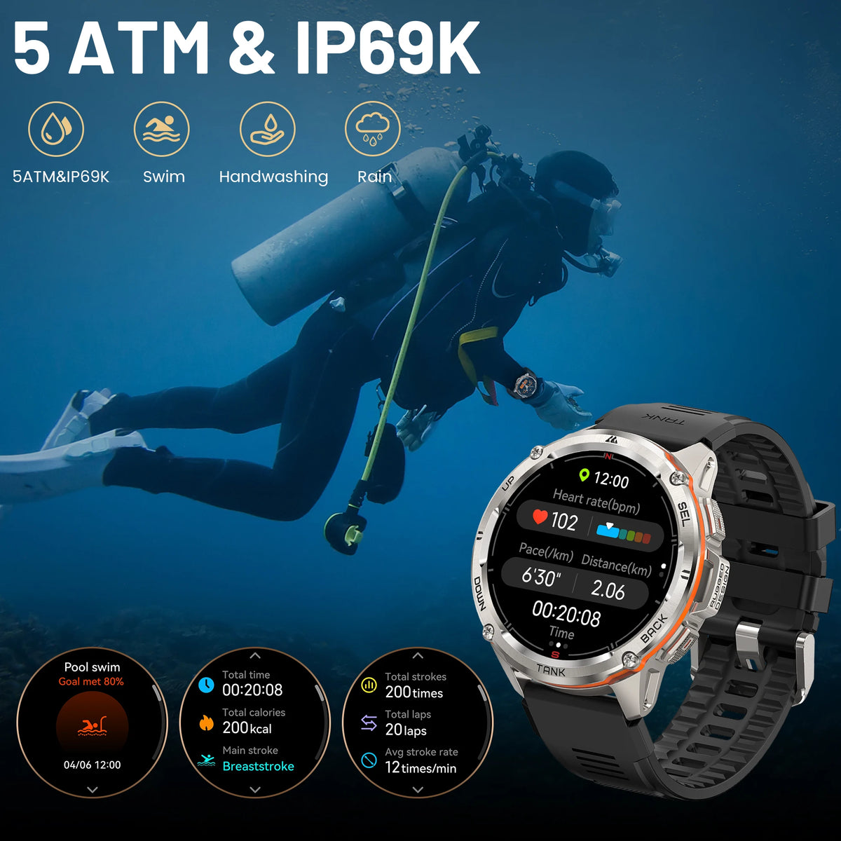 Kospet Tank T3 Ultra GPS Smartwatch Rugged Amoled Fitness Tracker