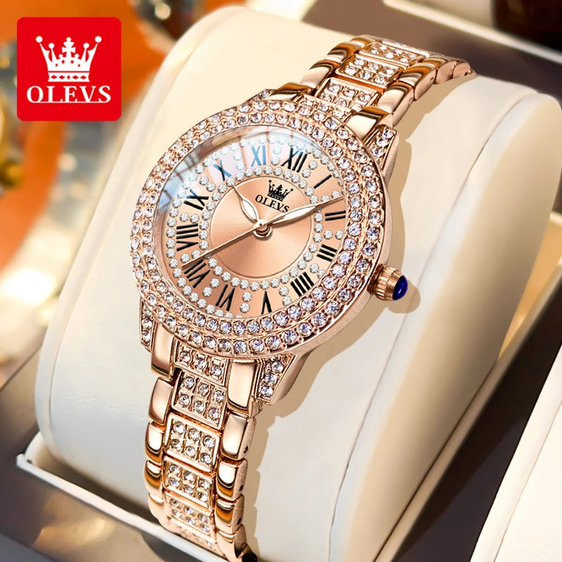 OLEVS Women Luxury Diamond Quartz Watch Stainless Steel